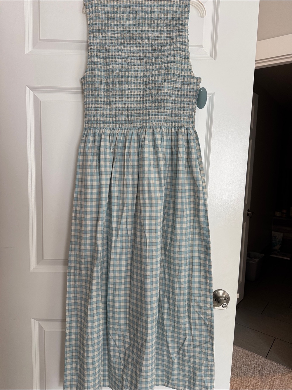 Hill House Home Cosima Smocked Gingham Maxi Dress — Light Blue & Cream - Picture 6 of 9